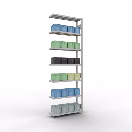 Produktbild Nr 15 des Artikels Anbauregal, Fachbodenregal Stecksystem MULTIplus330, 3000 x 1000 x 300 mm (HxBxT), 7 Fachböden, Längenriegel, RAL 7035 lichtgrau Abbildung Nr 15 des Artikels Anbauregal, Fachbodenregal Stecksystem MULTIplus330, 3000 x 1000 x 300 mm (HxBxT), 7 Fachböden, Längenriegel, RAL 7035 lichtgrau aus der Produktgruppe Stecksystem von der Marke Schulte Lagertechnik