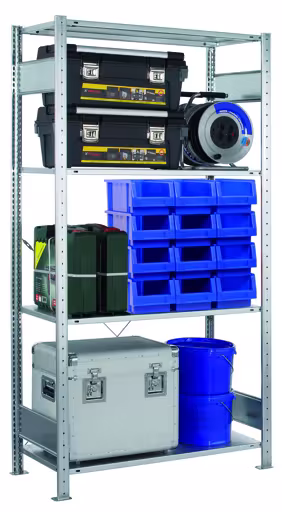 Grundregal, Fachbodenregal Stecksystem MULTIplus150-Set, 2000 x 1000 x 500 mm (HxBxT), 4 Fachböden, Kreuzstrebe, verzinkt von der Marke Schulte Lagertechnik Grundregal, Fachbodenregal Stecksystem MULTIplus150-Set, 2000 x 1000 x 500 mm (HxBxT), 4 Fachböden, Kreuzstrebe, verzinkt aus der Kategorie Grundregal mit der Artikelnummer 12750-4