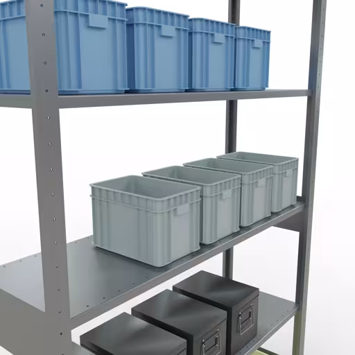 Grundregal, Fachbodenregal Stecksystem MULTIplus150, 2500 x 1300 x 400 mm (HxBxT), 6 Fachböden, Längenriegel, verzinkt aus der Kategorie Grundregal mit der GTIN 4058255012428 Grundregal, Fachbodenregal Stecksystem MULTIplus150, 2500 x 1300 x 400 mm (HxBxT), 6 Fachböden, Längenriegel, verzinkt von der Marke Schulte Lagertechnik aus der Produktreihe Stecksystem