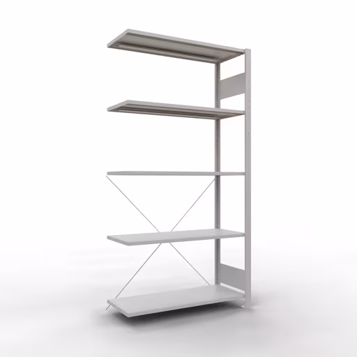 Anbauregal, Fachbodenregal Stecksystem MULTIplus150, 2000 x 1000 x 400 mm (HxBxT), 5 Fachböden, Kreuzstrebe, RAL 7035 lichtgrau von der Marke Schulte Lagertechnik Anbauregal, Fachbodenregal Stecksystem MULTIplus150, 2000 x 1000 x 400 mm (HxBxT), 5 Fachböden, Kreuzstrebe, RAL 7035 lichtgrau aus der Kategorie Anbauregal mit der Artikelnummer 32645