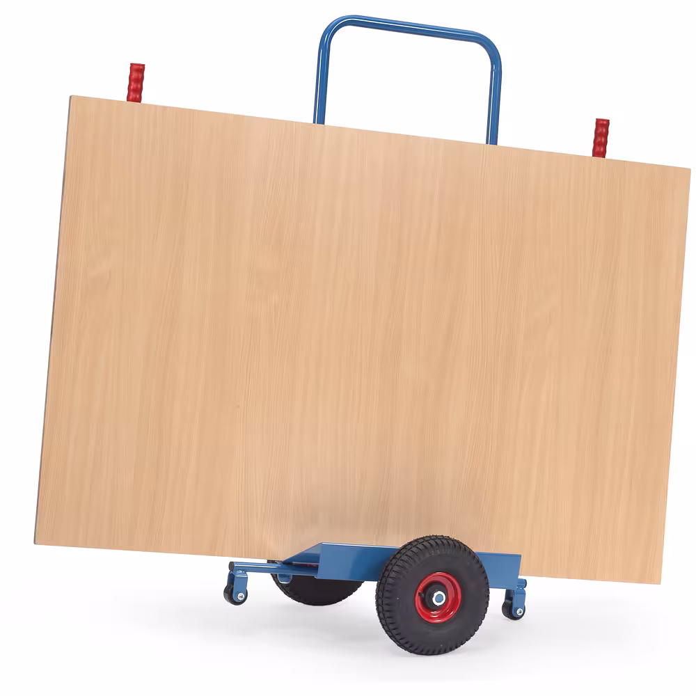 Plattenkarre 1076 Bereifung Luft aus der Kategorie Plattentransport mit der GTIN 4017976010762 Plattenkarre Stahlrohr-Konstruktion mit Stahlblechschaufel, pulverbeschichtet blau RAL 5007 von der Marke Fetra aus der Kategorie Plattentransport