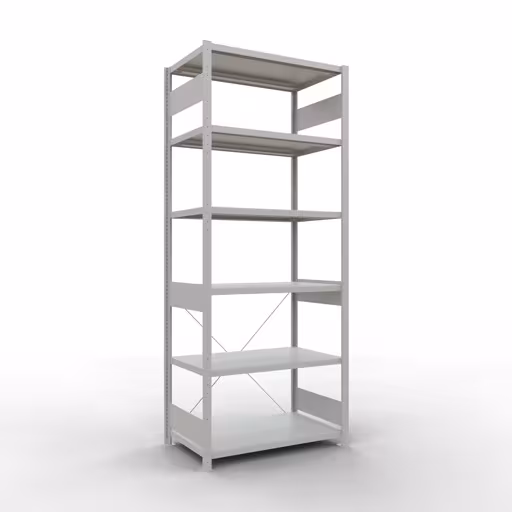 Abbildung Nr 9 des Artikels Grundregal, Fachbodenregal Stecksystem MULTIplus330, 2500 x 1000 x 600 mm (HxBxT), 6 Fachböden, Kreuzstrebe, RAL 7035 lichtgrau aus der Produktgruppe Stecksystem von der Marke Schulte Lagertechnik