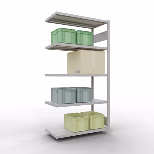 Anbauregal, Fachbodenregal Stecksystem MULTIplus330, 2000 x 1000 x 500 mm (HxBxT), 5 Fachböden, Längenriegel, RAL 7035 lichtgrau aus der Kategorie Anbauregal mit der GTIN 4004514296610 Anbauregal, Fachbodenregal Stecksystem MULTIplus330, 2000 x 1000 x 500 mm (HxBxT), 5 Fachböden, Längenriegel, RAL 7035 lichtgrau von der Marke Schulte Lagertechnik aus der Produktreihe Stecksystem