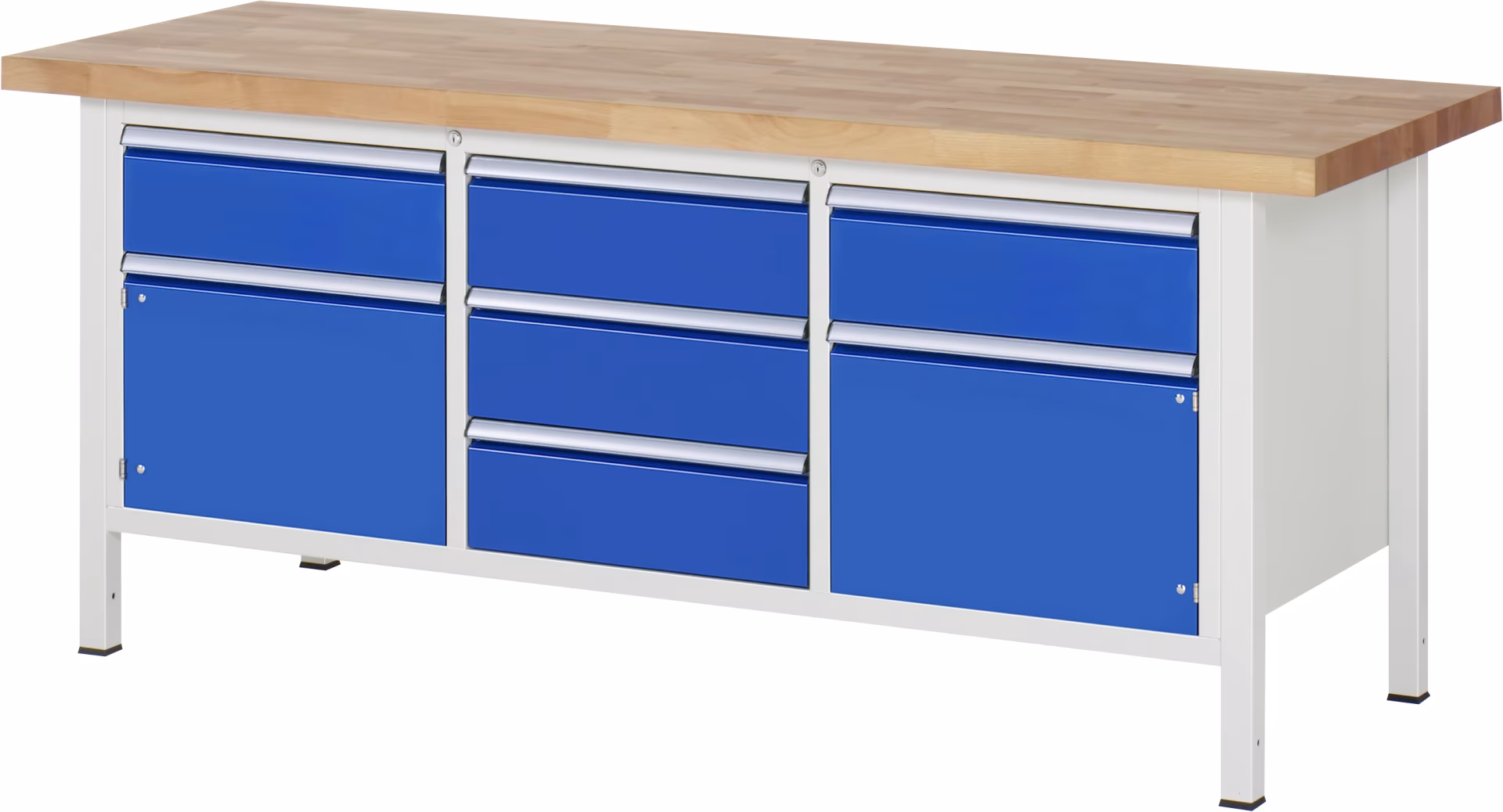 Werkbank höhenverstellbar 8568A2, B2000xT700xH840-1040mm, 5xSchublade-Teilauszug, 2xTüren aus der Kategorie Werkbänke mit der Artikelnr. 03-8568A2-207B4H.11