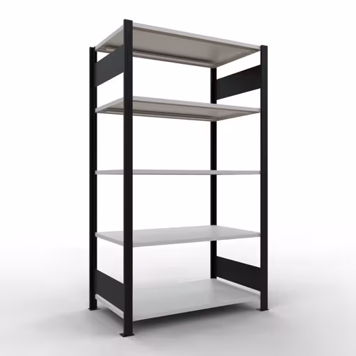 Grundregal, Büro-Fachbodenregal Stecksystem MULTIplus150, 1800 x 1000 x 600 mm (HxBxT), 5 Fachböden, Längenriegel, ohne Mittelanschlag, schwarz/lichtgrau aus der Kategorie Stecksystem mit der Artikelnummer 36055-S