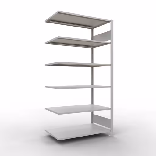 Anbauregal, Büro-Fachbodenregal Stecksystem MULTIplus150, 2000 x 1000 x 600 mm (HxBxT), 6 Fachböden, Längenriegel, ohne Mittelanschlag, lichtgrau aus der Kategorie Stecksystem mit der Artikelnummer 36064