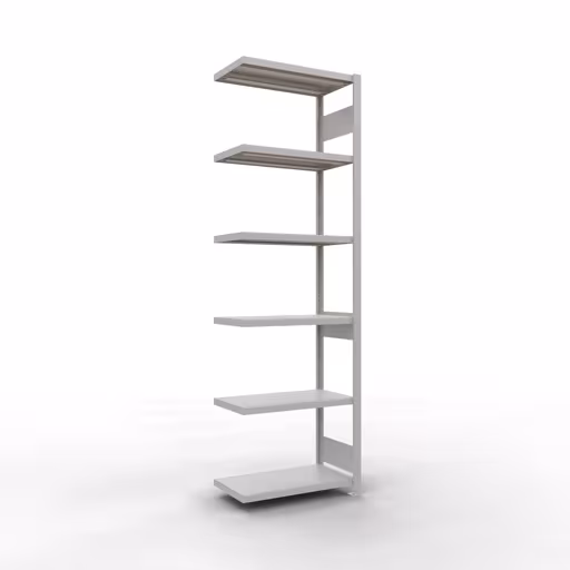 Anbauregal, Fachbodenregal Stecksystem MULTIplus250, 2500 x 750 x 400 mm (HxBxT), 6 Fachböden, Längenriegel, RAL 7035 lichtgrau aus der Kategorie Anbauregal mit der Artikelnummer 32846-75-LR