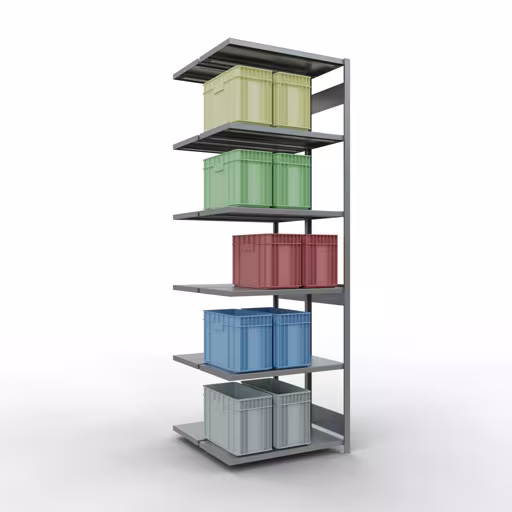 Anbauregal, Doppelregal, Fachbodenregal Stecksystem MULTIplus250, 3000 x 1000 x (2x500) mm (HxBxT), 2x7 Fachböden, Längenriegel, verzinkt von der Marke Schulte Lagertechnik aus der Produktreihe Fachbodenregale