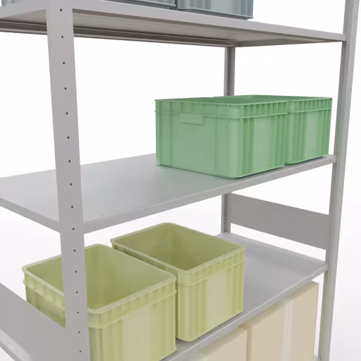 Grundregal, Fachbodenregal Stecksystem MULTIplus150, 3000 x 1300 x 600 mm (HxBxT), 7 Fachböden, Längenriegel, RAL 7035 lichtgrau von Schulte Lagertechnik mit der Artikelnr. 32662-130-LR