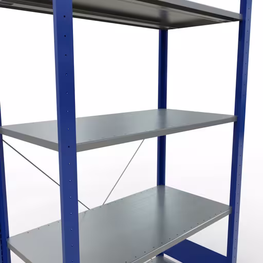 Produktbild Nr.13 des Artikels Grundregal, Fachbodenregal Stecksystem MULTIplus150, 2000 x 1000 x 500 mm (HxBxT), 5 Fachböden, Kreuzstrebe, RAL 5010/verzinkt aus der Produktreihe Stecksystem von der Marke Schulte Lagertechnik