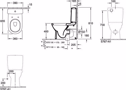 VILLEROY & BOCH Tiefspül-WC für Kombination O.novo 360x640mm Oval Weiß Alpin