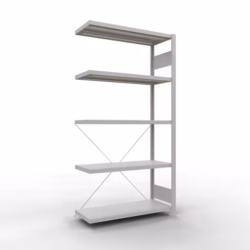 Produktbild Nr.14 des Artikels Anbauregal, Fachbodenregal Stecksystem MULTIplus250, 2000 x 1000 x 400 mm (HxBxT), 5 Fachböden, Kreuzstrebe, RAL 7035 lichtgrau aus der Produktreihe Stecksystem von der Marke Schulte Lagertechnik