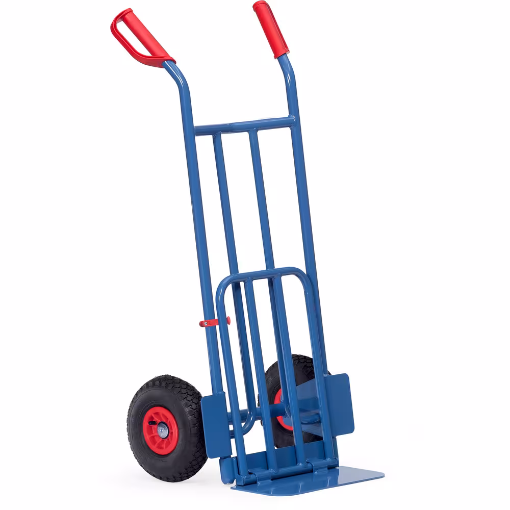 Produktgruppe Paketsackkarre mit großer Stahlrohr-Klappschaufel stabile Schweißkonstruktion, pulverbeschichtet, blau RAL 5007 Paketkarre K1116L Bereifung Luft von der Marke Fetra aus der Kategorie Transportsysteme