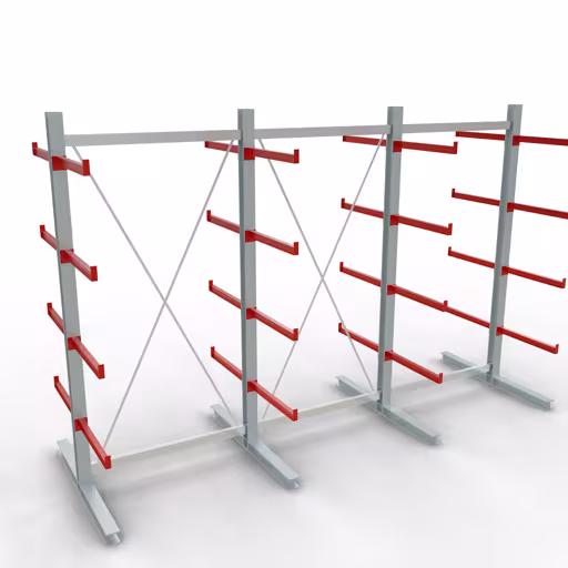 K 6000 Komplettregal, doppelseitig, 3000 x 6000 x 2x 750 mm, RAL 7001 / RAL 3000, 5 Lagerebenen aus der Kategorie K6000 für schwere Güter mit der Artikelnummer 28724