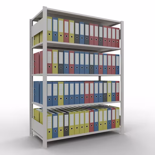 Abbildung Nr 11 des Artikels Grundregal, Büro-Fachbodenregal Stecksystem MULTIplus150, 1800 x 1300 x 600 mm (HxBxT), 5 Fachböden, Längenriegel, ohne Mittelanschlag, lichtgrau aus der Produktgruppe Büroregale von der Marke Schulte Lagertechnik