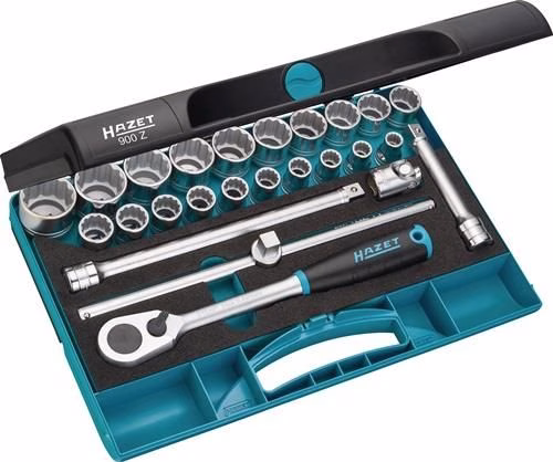 Set di 25 chiavi a bussola 900Z, 1/2 pollice, 10-32 mm, 90 denti, 12 punte, colore HAZET, dalla categoria assortimento di chiavi a bussola da 1/4", codice articolo 4000822782