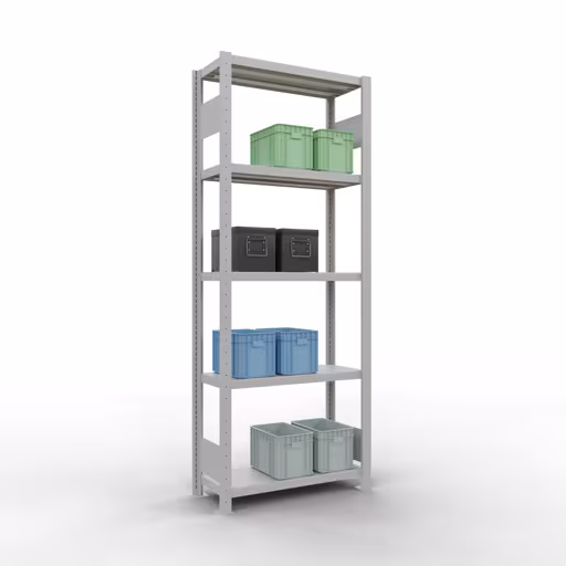 Abbildung Nr 14 des Artikels Grundregal, Fachbodenregal Stecksystem MULTIplus250, 2000 x 750 x 300 mm (HxBxT), 5 Fachböden, Längenriegel, RAL 7035 lichtgrau aus der Produktgruppe Stecksystem von der Marke Schulte Lagertechnik