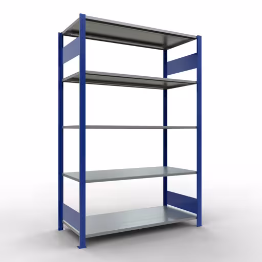 Grundregal, Fachbodenregal Stecksystem MULTIplus150, 2000 x 1300 x 600 mm (HxBxT), 5 Fachböden, Längenriegel, RAL 5010 enzianblau/verzinkt aus der Kategorie Grundregal mit der Artikelnummer 12760-130-LR-B
