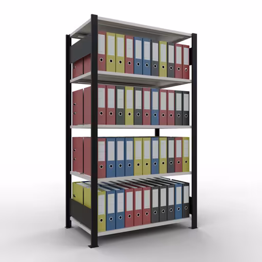 Abbildung Nr 14 des Artikels Grundregal, Büro-Fachbodenregal Stecksystem MULTIplus150, 1800 x 1000 x 600 mm (HxBxT), 5 Fachböden, Längenriegel, mit Mittelanschlag, schwarz/lichtgrau aus der Produktgruppe Büroregale von der Marke Schulte Lagertechnik