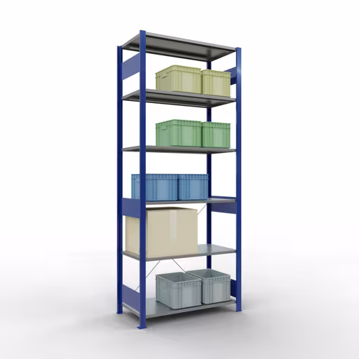 Produktbild Nr 13 des Artikels Grundregal, Fachbodenregal Stecksystem MULTIplus85, 2500 x 1000 x 500 mm (HxBxT), 6 Fachböden, Kreuzstrebe, RAL 5010 enzianblau Abbildung Nr 13 des Artikels Grundregal, Fachbodenregal Stecksystem MULTIplus85, 2500 x 1000 x 500 mm (HxBxT), 6 Fachböden, Kreuzstrebe, RAL 5010 enzianblau aus der Produktgruppe Stecksystem von der Marke Schulte Lagertechnik