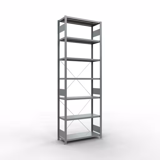 Grundregal, Fachbodenregal Stecksystem MULTIplus250, 3000 x 1000 x 400 mm (HxBxT), 7 Fachböden, Kreuzstrebe, verzinkt von der Marke Schulte Lagertechnik aus der Produktreihe Stecksystem