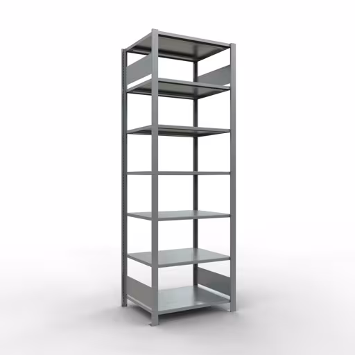 Grundregal, Büro-Fachbodenregal Stecksystem MULTIplus150, 2300 x 750 x 600 mm (HxBxT), 7 Fachböden, Längenriegel, verzinkt, ohne Mittelanschlag aus der Kategorie Stecksystem mit der Artikelnummer 17766