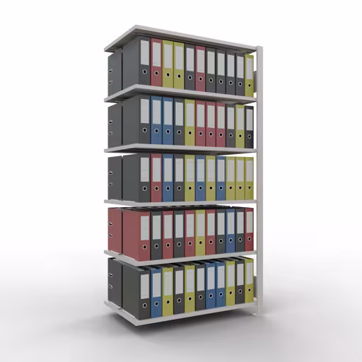 Abbildung Nr 14 des Artikels Anbauregal, Büro-Fachbodenregal Stecksystem MULTIplus150, 2000 x 1000 x 600 mm (HxBxT), 6 Fachböden, Längenriegel, mit Mittelanschlag, lichtgrau aus der Produktgruppe Büroregale von der Marke Schulte Lagertechnik