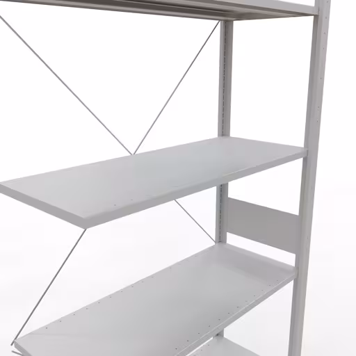 Zusatzbild des Artikels Anbauregal, Eckregal (Feld C) 3000 x 1000 x 400, 7 Fachböden, Kreuzstrebe, RAL 7035 lichtgrau Zusatzbild des Artikels Anbauregal, Eckregal (Feld C) 3000 x 1000 x 400, 7 Fachböden, Kreuzstrebe, RAL 7035 lichtgrau aus Eckregale