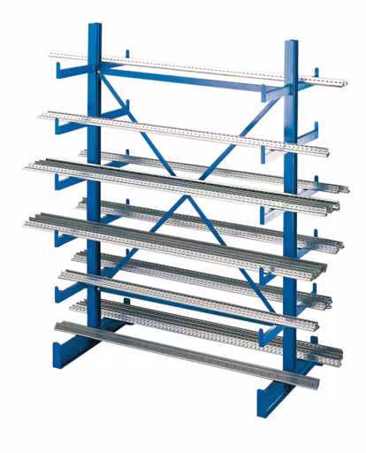 Grundregal, K 1000 Kragarmregal-Set, doppelseitig, 2000 x 1250 x 2x500, RAL 5010 enzianblau von der Marke Schulte Lagertechnik Grundregal, K 1000 Kragarmregal-Set, doppelseitig, 2000 x 1250 x 2x500, RAL 5010 enzianblau aus der Kategorie K1000 für leichte Güter mit der Artikelnummer 14490
