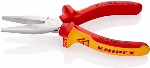 Detailbild 4037992 Langbeckzange Gesamtlänge 160mm Form 1 Kopf verchromt lange flache Backen VDE Mehrkomponenten -Hüllen KNIPEX