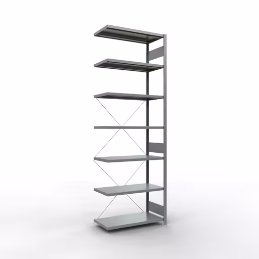 Abbildung Nr 7 des Artikels Anbauregal, Fachbodenregal Stecksystem MULTIplus330, 3000 x 1000 x 500 mm (HxBxT), 7 Fachböden, Kreuzstrebe, verzinkt aus der Produktgruppe Stecksystem von der Marke Schulte Lagertechnik