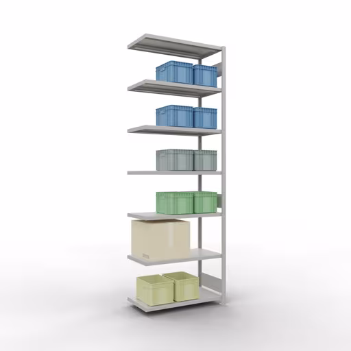 Abbildung Nr 9 des Artikels Anbauregal, Fachbodenregal Stecksystem MULTIplus330, 3000 x 1000 x 500 mm (HxBxT), 7 Fachböden, Längenriegel, RAL 7035 lichtgrau aus der Produktgruppe Stecksystem von der Marke Schulte Lagertechnik