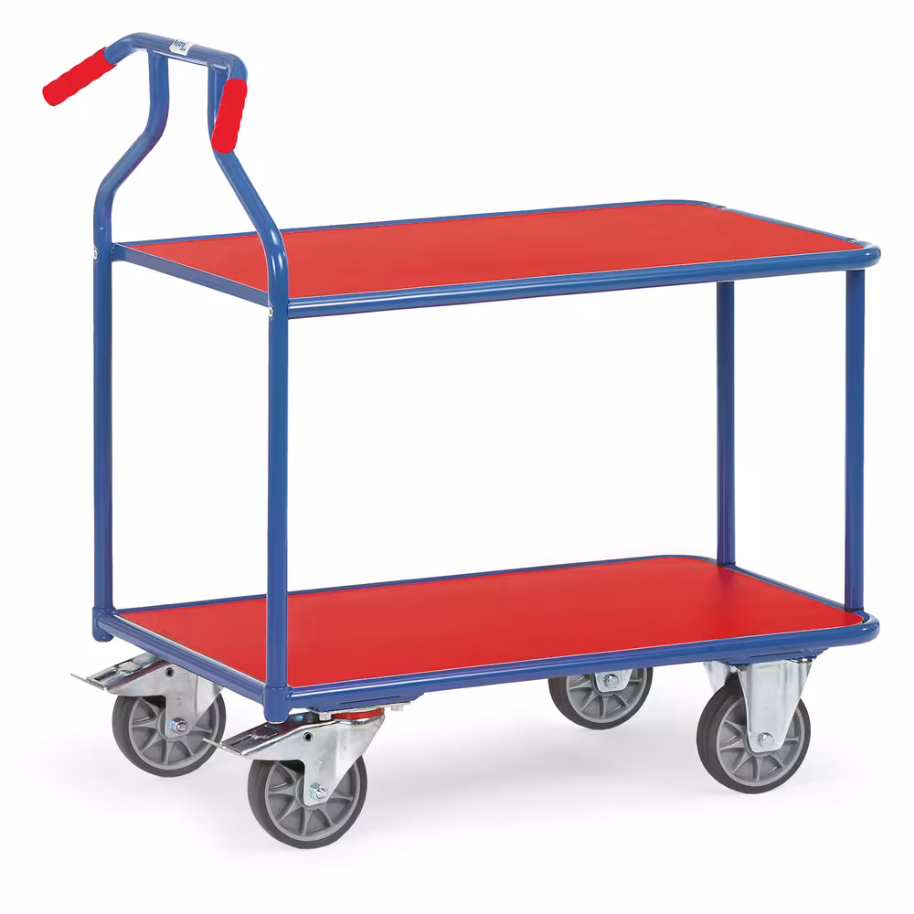 Optiliner-Tischwagen 3601 blau/rot 2 Böden Holzwerkstoffplatte mit roter Kunststoffoberfläche, 2 Lenk- und 2 Bockrollen aus der Kategorie Tischwagen mit der Artikelnummer 3601