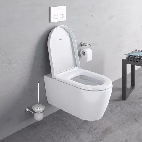 Duravit Wand-WC-Set ME by Starck, rimless, Durafix Tiefspüler, weiß, inklusive WC-Sitz mit Absenkautomatik