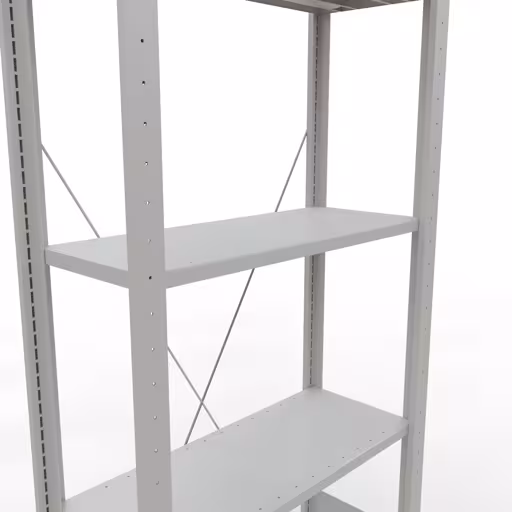 Produktbild Nr.13 des Artikels Grundregal, Fachbodenregal Stecksystem MULTIplus150, 2000 x 750 x 300 mm (HxBxT), 5 Fachböden, Kreuzstrebe, RAL 7035 lichtgrau aus der Produktreihe Stecksystem von der Marke Schulte Lagertechnik