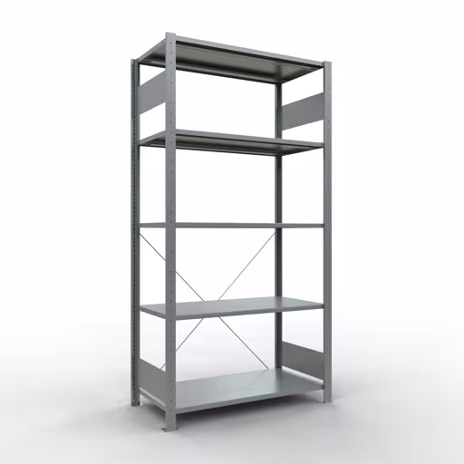 Grundregal, Fachbodenregal Stecksystem MULTIplus150, 2000 x 1000 x 500 mm (HxBxT), 5 Fachböden, Kreuzstrebe, verzinkt - Expressline aus der Kategorie Grundregal mit der Artikelnummer 12750-K