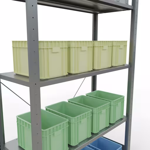 Produktbild Nr 15 des Artikels Grundregal, Fachbodenregal Stecksystem MULTIplus85, 2000 x 1000 x 400 mm (HxBxT), 5 Fachböden, Kreuzstrebe, verzinkt Abbildung Nr 15 des Artikels Grundregal, Fachbodenregal Stecksystem MULTIplus85, 2000 x 1000 x 400 mm (HxBxT), 5 Fachböden, Kreuzstrebe, verzinkt aus der Produktgruppe Stecksystem von der Marke Schulte Lagertechnik