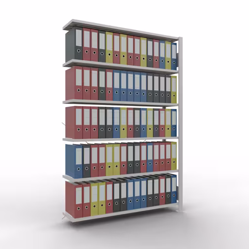 Abbildung Nr 9 des Artikels Anbauregal, Büro-Fachbodenregal Stecksystem MULTIplus85, 2000 x 1300 x 300 mm (HxBxT), 6 Fachböden, Kreuzstrebe, ohne Anschlagleiste, lichtgrau aus der Produktgruppe Büroregale von der Marke Schulte Lagertechnik