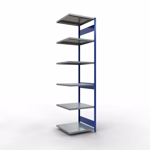 Anbauregal, Fachbodenregal Stecksystem MULTIplus250, 3000 x 750 x 800 mm (HxBxT), 7 Fachböden, Längenriegel, RAL 5010 enzianblau/verzinkt/verzinkt von der Marke Schulte Lagertechnik aus der Produktreihe Stecksystem