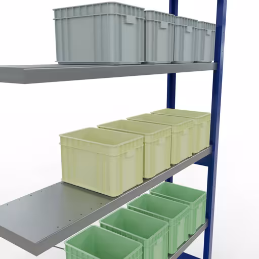 Abbildung Nr 12 des Artikels Anbauregal, Fachbodenregal Stecksystem MULTIplus250, 2500 x 1300 x 300 mm (HxBxT), 6 Fachböden, Kreuzstrebe, RAL 5010 enzianblau/verzinkt aus der Produktgruppe Stecksystem von der Marke Schulte Lagertechnik