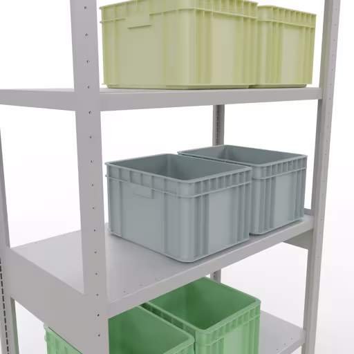 Produktbild Nr 12 des Artikels Grundregal, Fachbodenregal Stecksystem MULTIplus330, 2500 x 1000 x 500 mm (HxBxT), 6 Fachböden, Kreuzstrebe, RAL 7035 lichtgrau Abbildung Nr 12 des Artikels Grundregal, Fachbodenregal Stecksystem MULTIplus330, 2500 x 1000 x 500 mm (HxBxT), 6 Fachböden, Kreuzstrebe, RAL 7035 lichtgrau aus der Produktgruppe Stecksystem von der Marke Schulte Lagertechnik