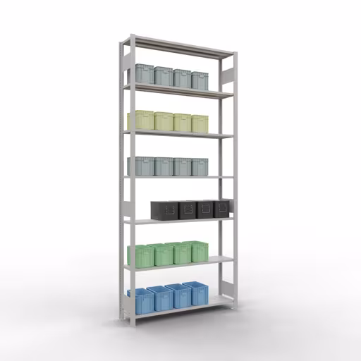 Grundregal, Fachbodenregal Stecksystem MULTIplus150, 3000 x 1300 x 300 mm (HxBxT), 7 Fachböden, Längenriegel, RAL 7035 lichtgrau mit der Artikelnr. 32632-130-LR Grundregal, Fachbodenregal Stecksystem MULTIplus150, 3000 x 1300 x 300 mm (HxBxT), 7 Fachböden, Längenriegel, RAL 7035 lichtgrau von Schulte Lagertechnik aus der Kategorie Stecksystem