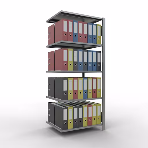 Anbauregal, Büro-Fachbodenregal Stecksystem MULTIplus150, 1800 x 750 x 600 mm (HxBxT), 5 Fachböden, Längenriegel, verzinkt, ohne Mittelanschlag von Schulte Lagertechnik mit der Artikelnr. 17757