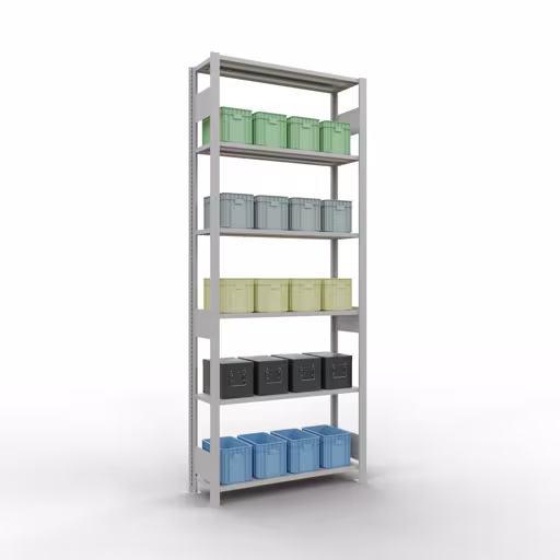 Abbildung Nr 11 des Artikels Grundregal, Fachbodenregal Stecksystem MULTIplus85, 2500 x 1000 x 300 mm (HxBxT), 6 Fachböden, Längenriegel, RAL 7035 lichtgrau aus der Produktgruppe Stecksystem von der Marke Schulte Lagertechnik
