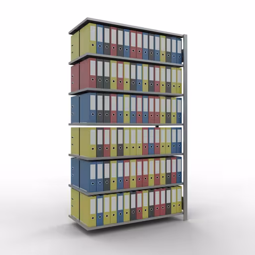 Abbildung Nr 11 des Artikels Anbauregal, Büro-Fachbodenregal Stecksystem MULTIplus150, 2300 x 1300 x 600 mm (HxBxT), 7 Fachböden, Längenriegel, verzinkt, ohne Mittelanschlag aus der Produktgruppe Büroregale von der Marke Schulte Lagertechnik