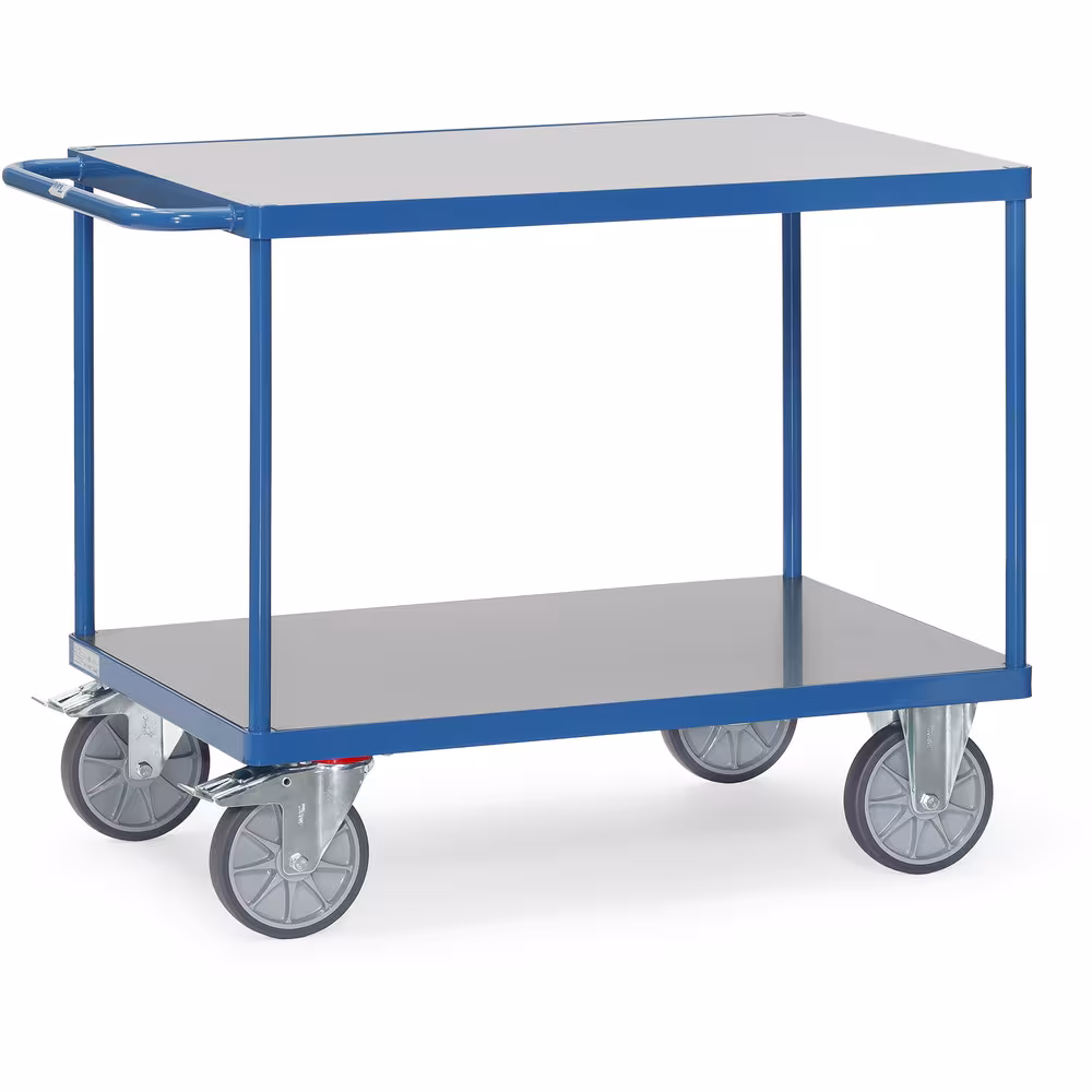 Tischwagen - Hart-PVC Plattformen pulverbeschichtet RAL 5007, mit zwei Plattformen mit Ladeflächen aus Hart-PVC aus der Kategorie Tischwagen