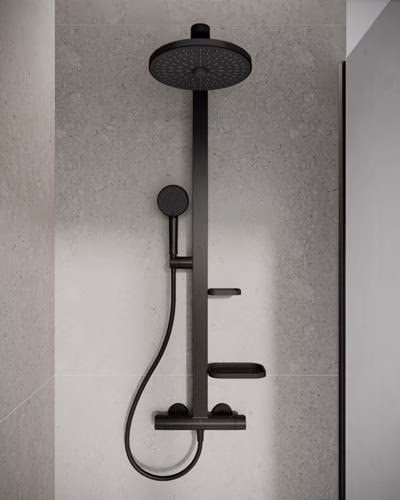 Detailbild 4010476 Ideal Standard CerathermAlu+ douchesysteem met douchethermostaat, 2 planchetten, handdouche met 2 functies en hoofddouche met 2 functies Silk Black