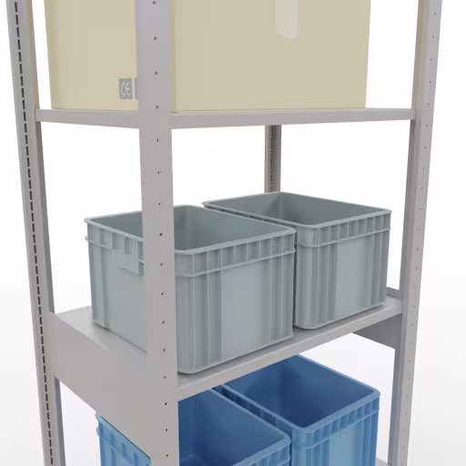 Grundregal, Fachbodenregal Stecksystem MULTIplus150, 2500 x 750 x 500 mm (HxBxT), 6 Fachböden, Längenriegel, RAL 7035 lichtgrau aus der Kategorie Grundregal mit der GTIN 4004514293015 Grundregal, Fachbodenregal Stecksystem MULTIplus150, 2500 x 750 x 500 mm (HxBxT), 6 Fachböden, Längenriegel, RAL 7035 lichtgrau von der Marke Schulte Lagertechnik aus der Produktreihe Stecksystem