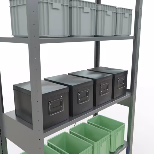 Grundregal, Fachbodenregal Stecksystem MULTIplus85, 2500 x 1000 x 400 mm (HxBxT), 6 Fachböden, Kreuzstrebe, verzinkt aus der Kategorie Grundregal mit der GTIN 4004514202321 Grundregal, Fachbodenregal Stecksystem MULTIplus85, 2500 x 1000 x 400 mm (HxBxT), 6 Fachböden, Kreuzstrebe, verzinkt von der Marke Schulte Lagertechnik aus der Produktreihe Stecksystem