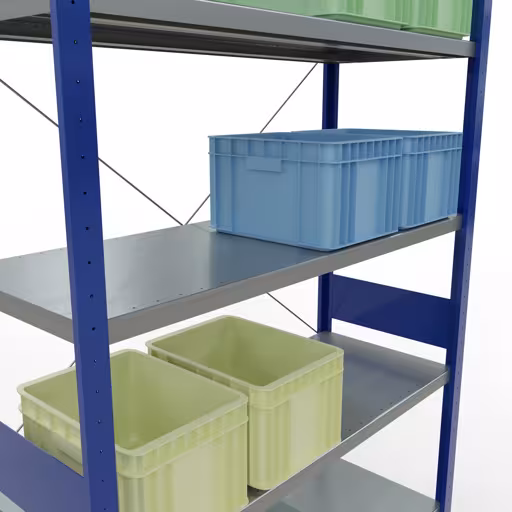 Produktbild Nr 15 des Artikels Grundregal, Fachbodenregal Stecksystem MULTIplus250, 3000 x 1300 x 500 mm (HxBxT), 7 Fachböden, Kreuzstrebe, RAL 5010 enzianblau/verzinkt Abbildung Nr 15 des Artikels Grundregal, Fachbodenregal Stecksystem MULTIplus250, 3000 x 1300 x 500 mm (HxBxT), 7 Fachböden, Kreuzstrebe, RAL 5010 enzianblau/verzinkt aus der Produktgruppe Stecksystem von der Marke Schulte Lagertechnik